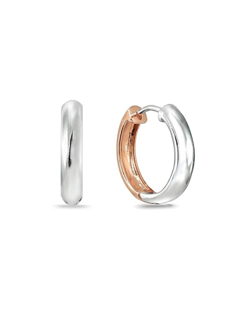 Sterling Silver 16mm Oval Small Hinged Huggie Hoop Earrings, Choose an Option 3x16mm - 2-Tone Rose $17.91 Earrings