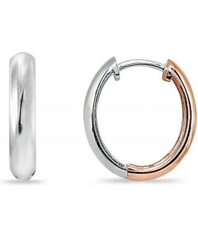 Sterling Silver 16mm Oval Small Hinged Huggie Hoop Earrings, Choose an Option 3x16mm - 2-Tone Rose $17.91 Earrings