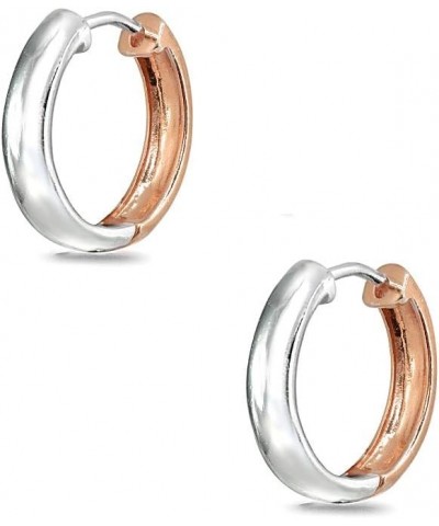 Sterling Silver 16mm Oval Small Hinged Huggie Hoop Earrings, Choose an Option 3x16mm - 2-Tone Rose $17.91 Earrings