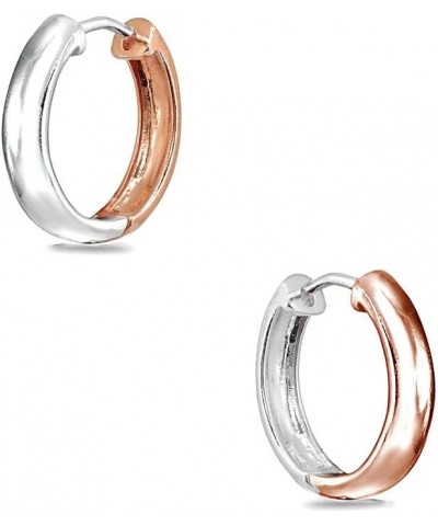 Sterling Silver 16mm Oval Small Hinged Huggie Hoop Earrings, Choose an Option 3x16mm - 2-Tone Rose $17.91 Earrings