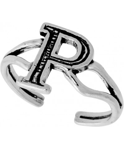 Dainty Sterling Silver Adjustable Initial Toe Rings A-Z for Women Open Bottom Split Shank Oxidized 1/4 inch wide Initial P $1...