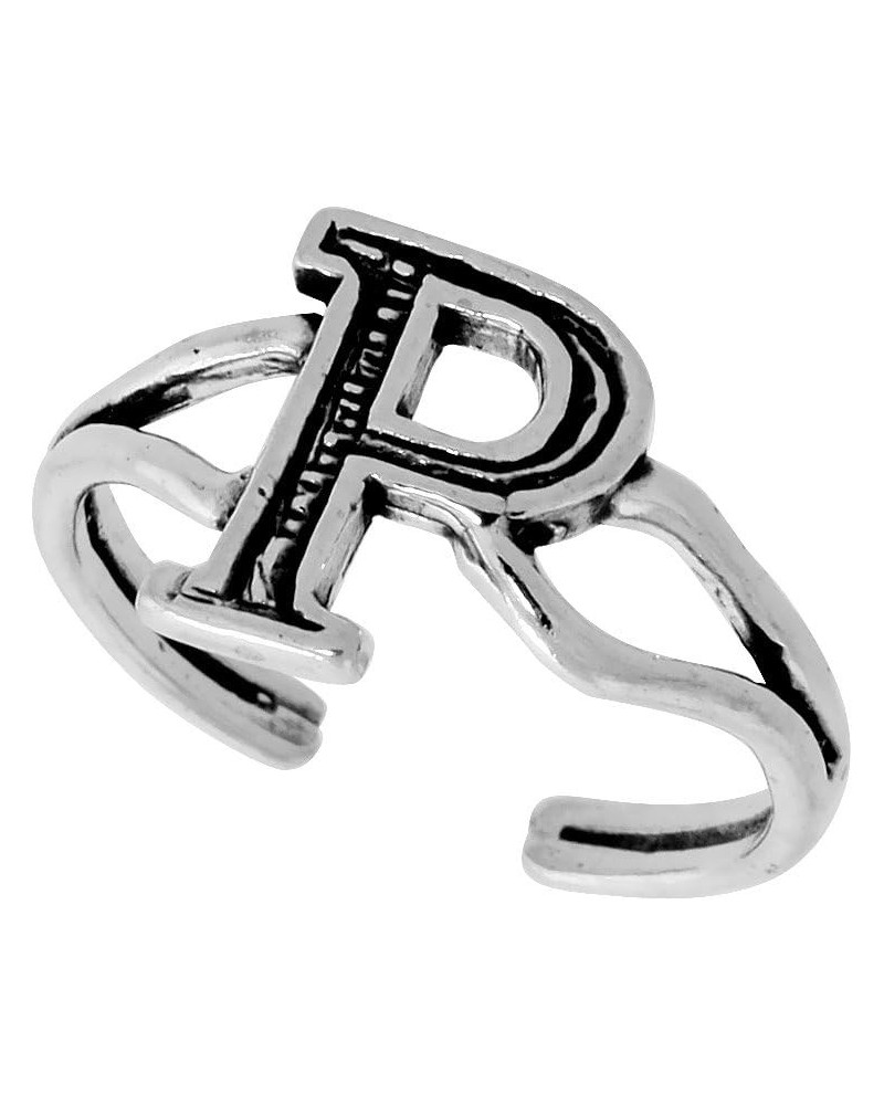 Dainty Sterling Silver Adjustable Initial Toe Rings A-Z for Women Open Bottom Split Shank Oxidized 1/4 inch wide Initial P $1...