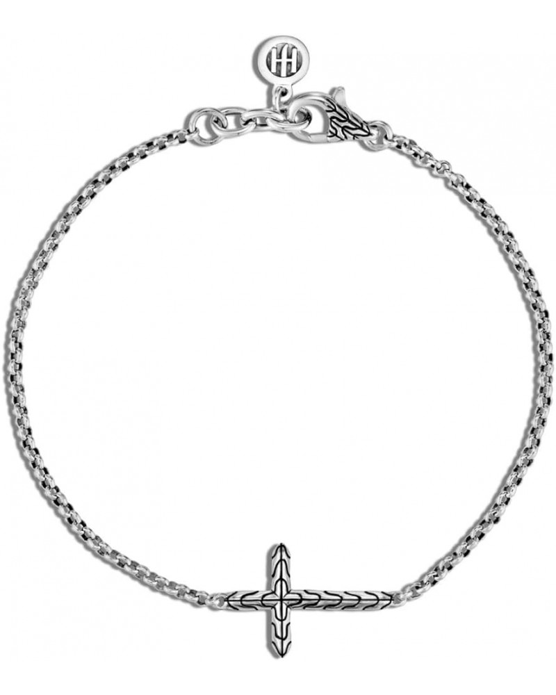 Classic Chain Silver 2mm Mini Rolo Chain Cross Bracelet with Lobster Clasp Small $111.00 Bracelets