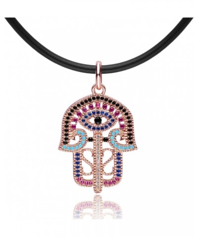 Coloured Crystals Filigree Hamsa Hand Charm Pendant Necklace Jewelry Gift for Women or Girls Rose Gold Tone $10.19 Necklaces