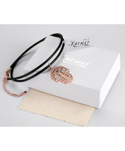 Coloured Crystals Filigree Hamsa Hand Charm Pendant Necklace Jewelry Gift for Women or Girls Rose Gold Tone $10.19 Necklaces