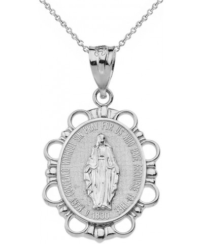 925 Sterling Silver Miraculous Medal Of Blessed Virgin Mary Pendant Necklace with Rolo Chain and Pendant only (Large) Pendant...