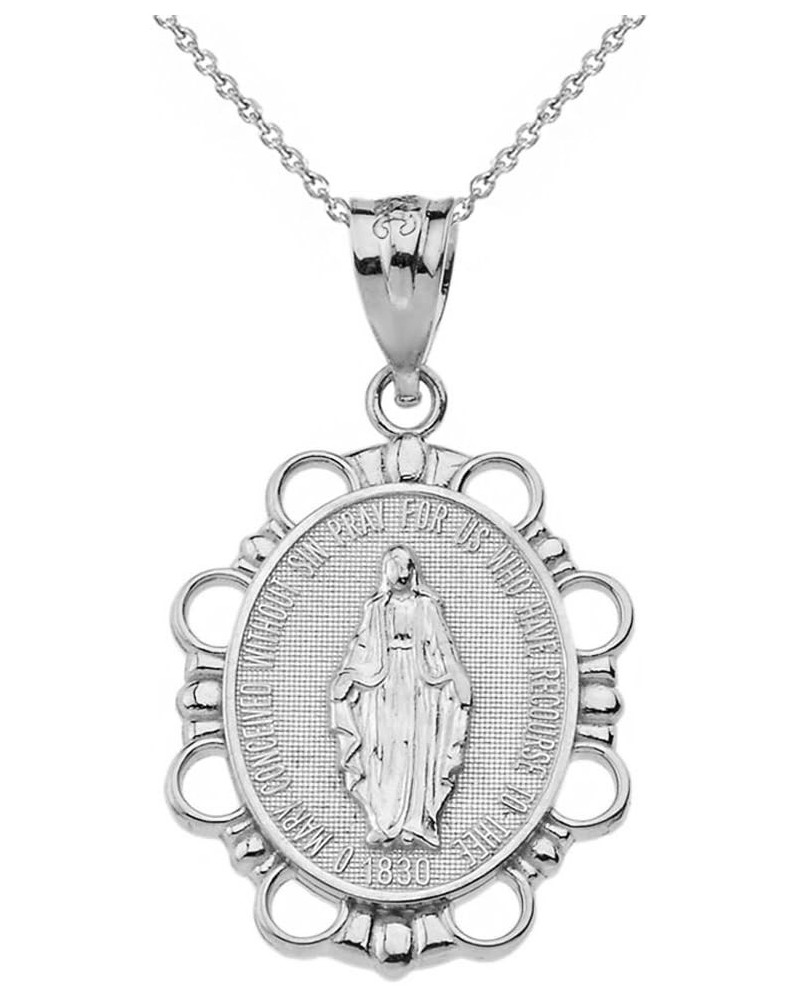 925 Sterling Silver Miraculous Medal Of Blessed Virgin Mary Pendant Necklace with Rolo Chain and Pendant only (Large) Pendant...