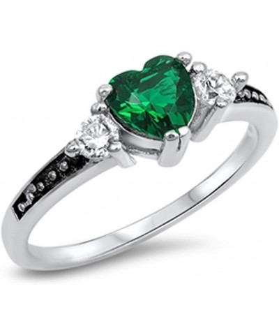 CHOOSE YOUR COLOR Sterling Silver Heart Promise Ring Green (Simulated Emerald) $24.70 Rings