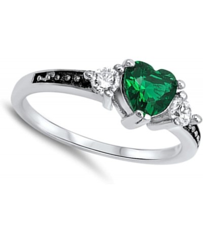 CHOOSE YOUR COLOR Sterling Silver Heart Promise Ring Green (Simulated Emerald) $24.70 Rings