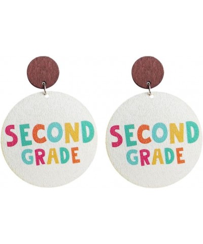 Grade Teacher Earrings Wooden Round Colorful Student Teacher Dangle Drop Earrings Back to School Appreciation Gifts SECOND GR...