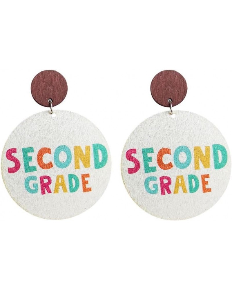 Grade Teacher Earrings Wooden Round Colorful Student Teacher Dangle Drop Earrings Back to School Appreciation Gifts SECOND GR...