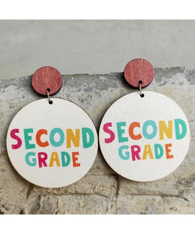 Grade Teacher Earrings Wooden Round Colorful Student Teacher Dangle Drop Earrings Back to School Appreciation Gifts SECOND GR...