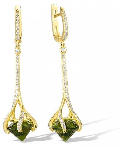 925 Sterling Silver Diamond Shape Glass Drop Earrings Yellow Plating Cubic Zirconia Dangle Earrings for Women Green 1-Gold $1...