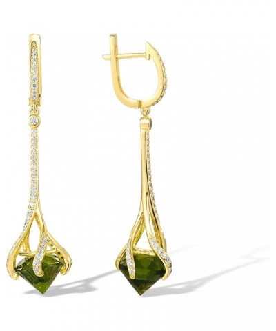 925 Sterling Silver Diamond Shape Glass Drop Earrings Yellow Plating Cubic Zirconia Dangle Earrings for Women Green 1-Gold $1...