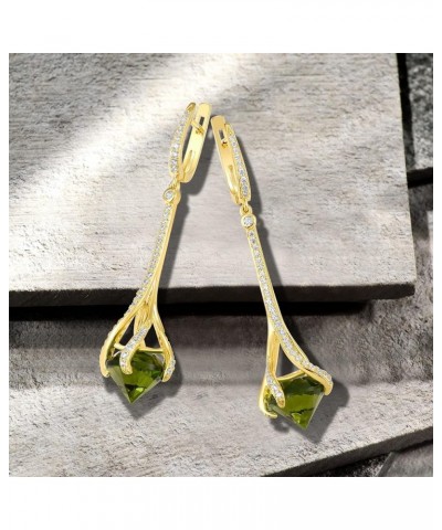 925 Sterling Silver Diamond Shape Glass Drop Earrings Yellow Plating Cubic Zirconia Dangle Earrings for Women Green 1-Gold $1...