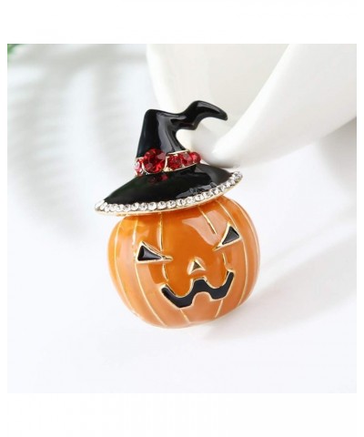 Halloween Enamel Pumpkin Brooch Pins, Cute Funny Rhinestone Hat Witch Pin Jewelry Accessory for Men Women $6.00 Brooches & Pins