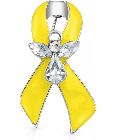 Guardian Angel Cancer Awareness Ribbon Brooch Pin -Yellow Purple Red White Pink Crystal Enamel -Symbol of Support and Surviva...