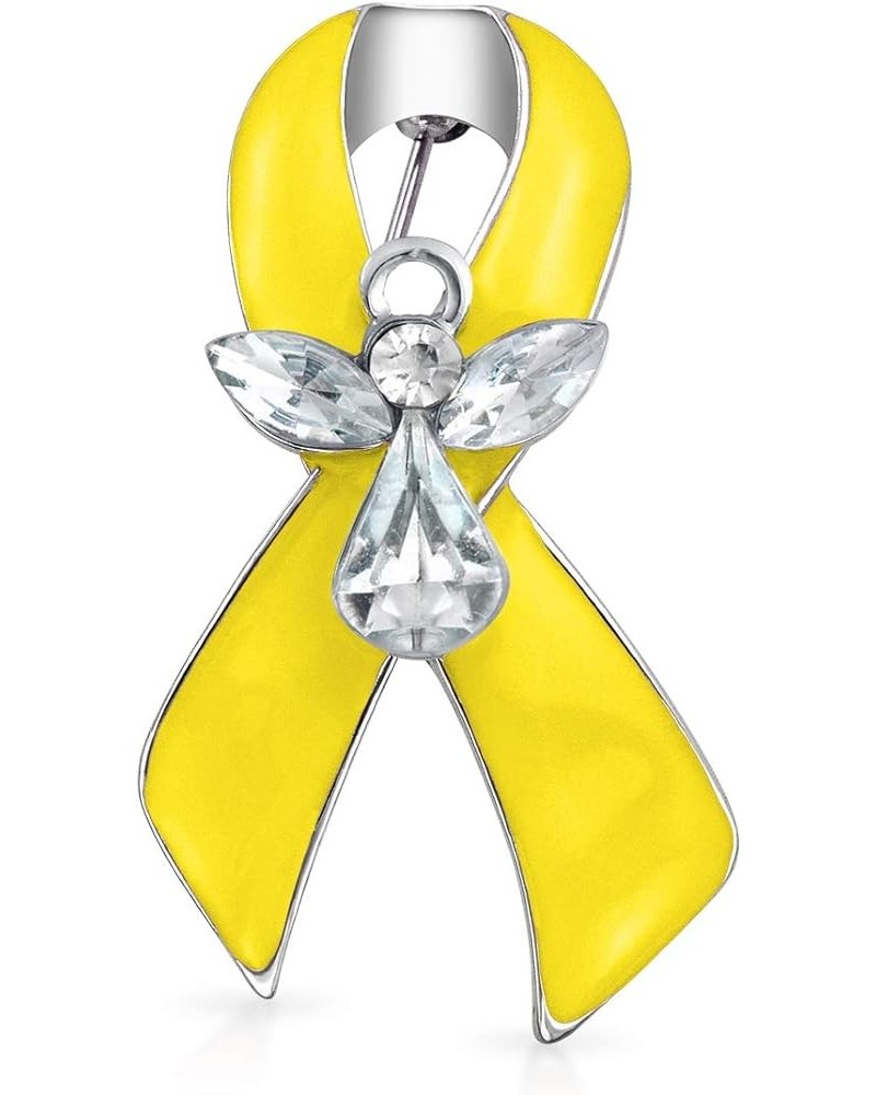 Guardian Angel Cancer Awareness Ribbon Brooch Pin -Yellow Purple Red White Pink Crystal Enamel -Symbol of Support and Surviva...