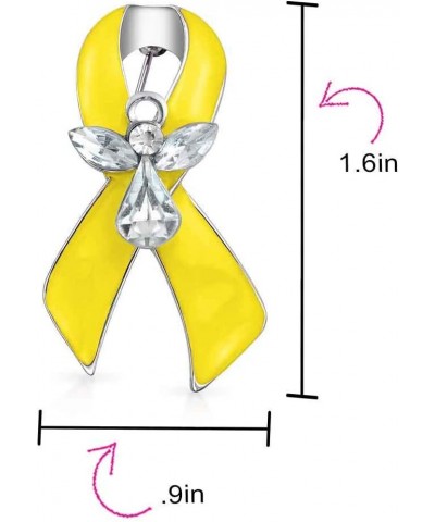 Guardian Angel Cancer Awareness Ribbon Brooch Pin -Yellow Purple Red White Pink Crystal Enamel -Symbol of Support and Surviva...