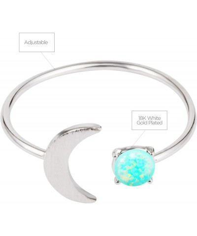 18K Rose/White/Yellow Gold Plated Moon Opal Ring, White/Green/Pink Opal, Adjustable Size White Gold $10.63 Rings