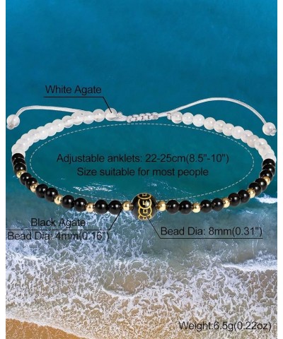 Feng Shui Agate Coin Pattern Ankle Bracelets for Women Dainty Beach Anklet Bring Wealth Good Luck Protection Amulet Adjustabl...