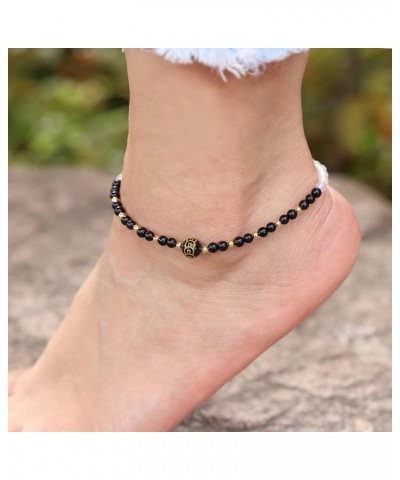 Feng Shui Agate Coin Pattern Ankle Bracelets for Women Dainty Beach Anklet Bring Wealth Good Luck Protection Amulet Adjustabl...