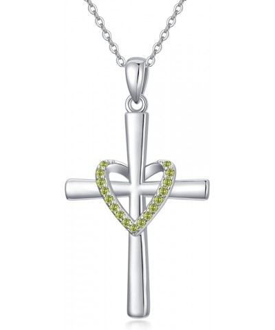 Birthstone Cross Necklace 925 Sterling Silver Heart Cross Pendant Necklace Religious Faith Zircon Cross Necklace for Women Gi...