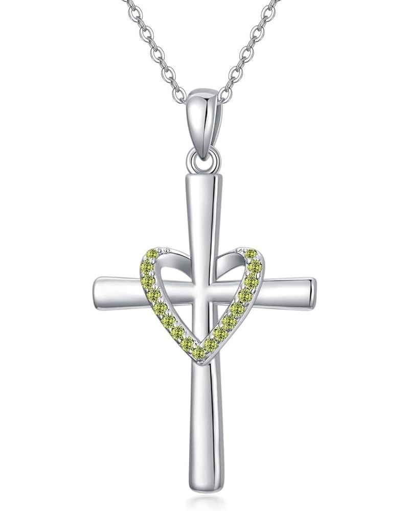 Birthstone Cross Necklace 925 Sterling Silver Heart Cross Pendant Necklace Religious Faith Zircon Cross Necklace for Women Gi...