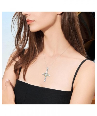 Birthstone Cross Necklace 925 Sterling Silver Heart Cross Pendant Necklace Religious Faith Zircon Cross Necklace for Women Gi...