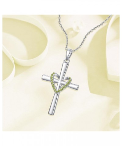 Birthstone Cross Necklace 925 Sterling Silver Heart Cross Pendant Necklace Religious Faith Zircon Cross Necklace for Women Gi...