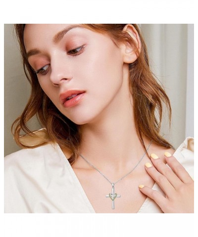 Birthstone Cross Necklace 925 Sterling Silver Heart Cross Pendant Necklace Religious Faith Zircon Cross Necklace for Women Gi...