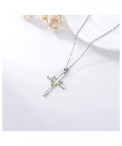 Birthstone Cross Necklace 925 Sterling Silver Heart Cross Pendant Necklace Religious Faith Zircon Cross Necklace for Women Gi...