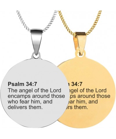 2PCS Custom Personalized Engraved Bible Verse For Birthdays Stainless Steel Jewelry Pendant Necklace Chain Psalm 34:7 Silver+...