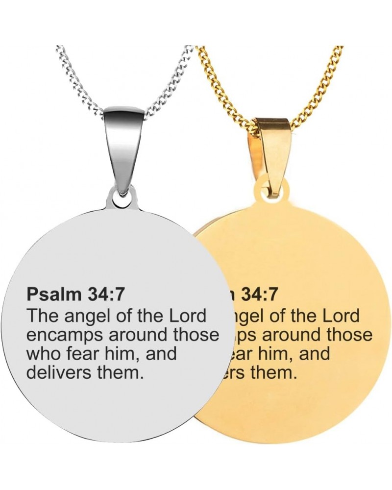 2PCS Custom Personalized Engraved Bible Verse For Birthdays Stainless Steel Jewelry Pendant Necklace Chain Psalm 34:7 Silver+...