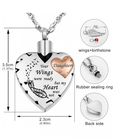 Heart Cremation Necklace for Ashes Cremation Jewelry with 12 Birthstones Urn Necklace for Ashes-Your Wings were Ready but My ...