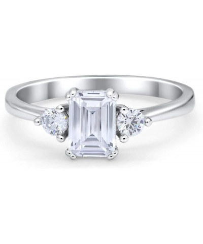 Three Stone Emerald Cut Wedding Engagement Bridal Ring Round Simulated Cubic Zirconia 925 Sterling Silver Simulated Cubic Zir...