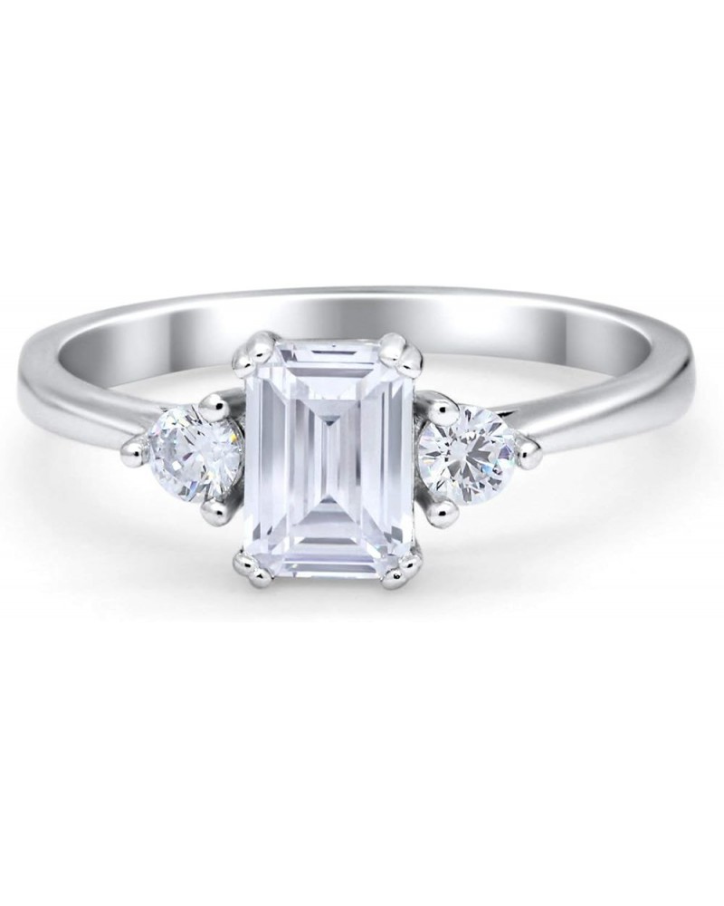 Three Stone Emerald Cut Wedding Engagement Bridal Ring Round Simulated Cubic Zirconia 925 Sterling Silver Simulated Cubic Zir...