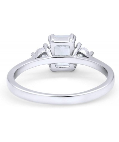 Three Stone Emerald Cut Wedding Engagement Bridal Ring Round Simulated Cubic Zirconia 925 Sterling Silver Simulated Cubic Zir...