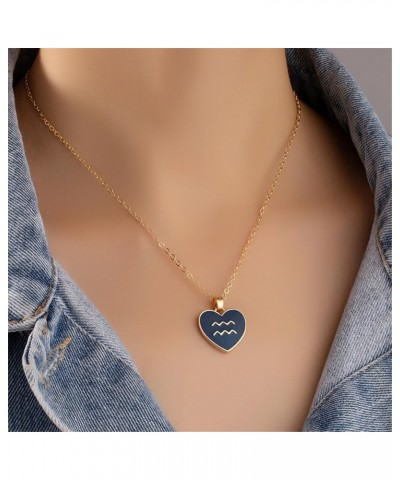 Heart Zodiac Necklace for Women Men 12 Constellation Love Heart Pendant Necklace Teen Girls Birthday Gift Jewelry B:Aquarius(...