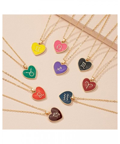 Heart Zodiac Necklace for Women Men 12 Constellation Love Heart Pendant Necklace Teen Girls Birthday Gift Jewelry B:Aquarius(...