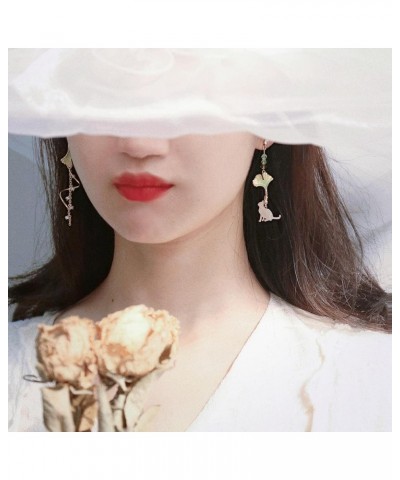 Pink Flower Pearl Sakura Leaf Earrings Ginkgo Biloba Cat Fairy Flower Statement Earrings For Women, Girls Ginkgo Cat $6.30 Ea...