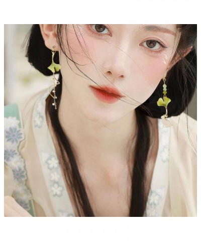 Pink Flower Pearl Sakura Leaf Earrings Ginkgo Biloba Cat Fairy Flower Statement Earrings For Women, Girls Ginkgo Cat $6.30 Ea...