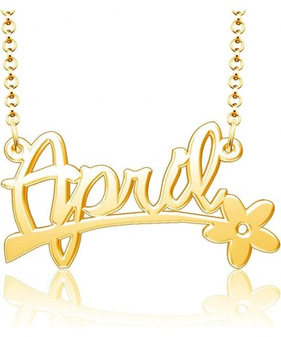 24k Gold Plated Flower Personalized Nameplate Custom Name Necklace April $12.65 Necklaces