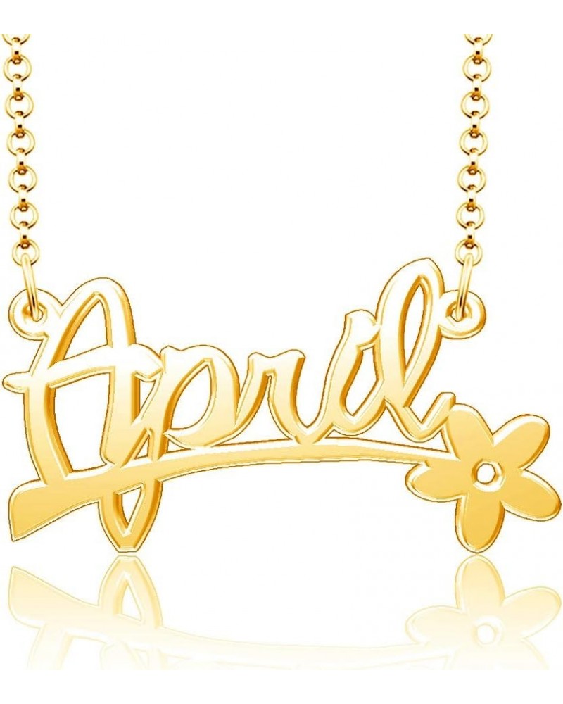 24k Gold Plated Flower Personalized Nameplate Custom Name Necklace April $12.65 Necklaces