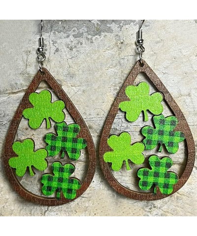 St. Patrick's Day Earrings Set for Women Girls,Teardrop Wood Irish Shamrock Dangle Earrings Green Clover Hat Clover Drop Earr...