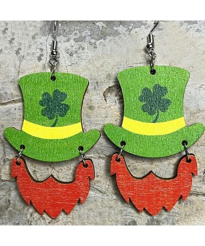 St. Patrick's Day Earrings Set for Women Girls,Teardrop Wood Irish Shamrock Dangle Earrings Green Clover Hat Clover Drop Earr...