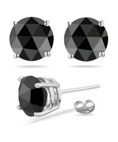 Round Rose Cut Black Diamond Stud Earrings AAA Quality in 18K White Gold Available in Small to Large Sizes 3 1/2 Ct TW $104.5...