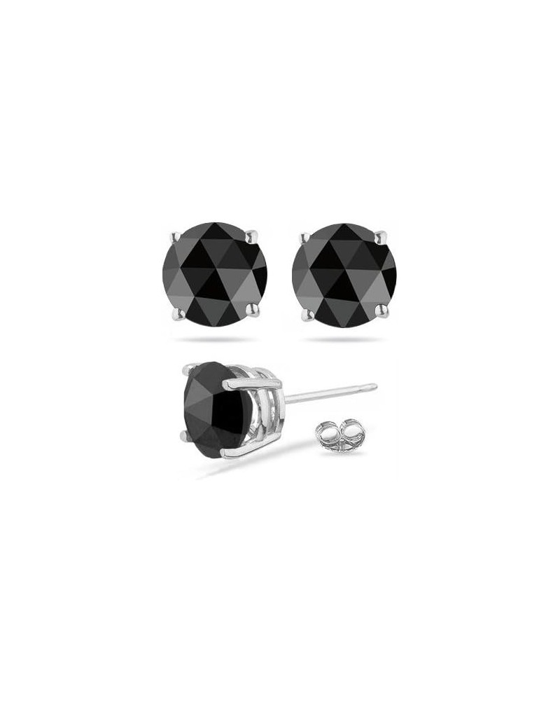 Round Rose Cut Black Diamond Stud Earrings AAA Quality in 18K White Gold Available in Small to Large Sizes 3 1/2 Ct TW $104.5...