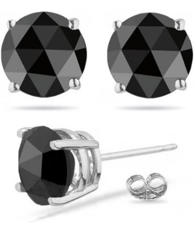 Round Rose Cut Black Diamond Stud Earrings AAA Quality in 18K White Gold Available in Small to Large Sizes 3 1/2 Ct TW $104.5...