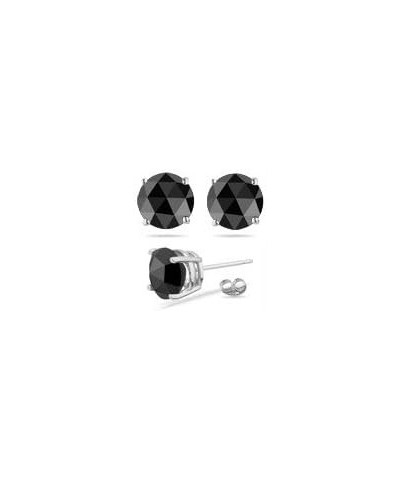 Round Rose Cut Black Diamond Stud Earrings AAA Quality in 18K White Gold Available in Small to Large Sizes 3 1/2 Ct TW $104.5...